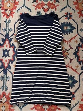 L.L. Bean Navy and White Striped Knit Dress